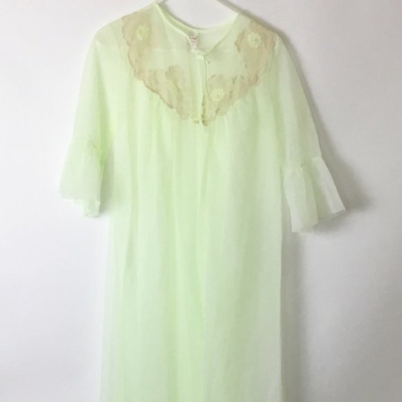 Deena Other - Vintage Peignoir sheer green puffed sleeves robe